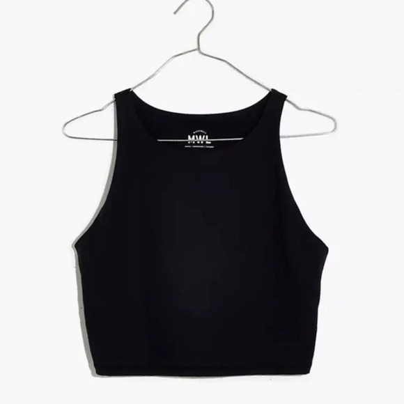 New Madewell MWL Form Racerback Crop Tank Top Black NA554 - Picture 2 of 9